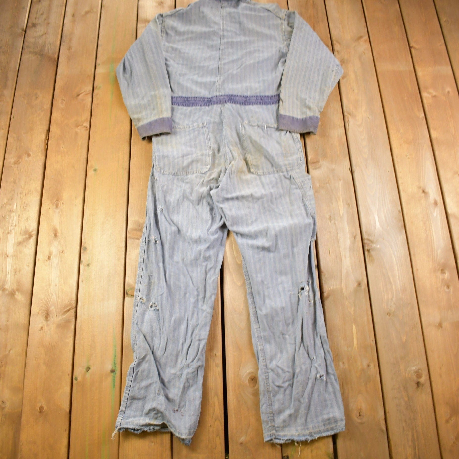 Vintage 1930s Perfect Union Made Distressed Denim Button Down Jumpsuit Men's 38 x 28 from propervintagecanada
