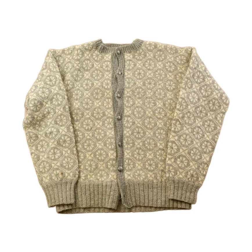 Vintage 1940s Cardigan Poppy Knit Geometric Wool Sweater from propervintagecanada