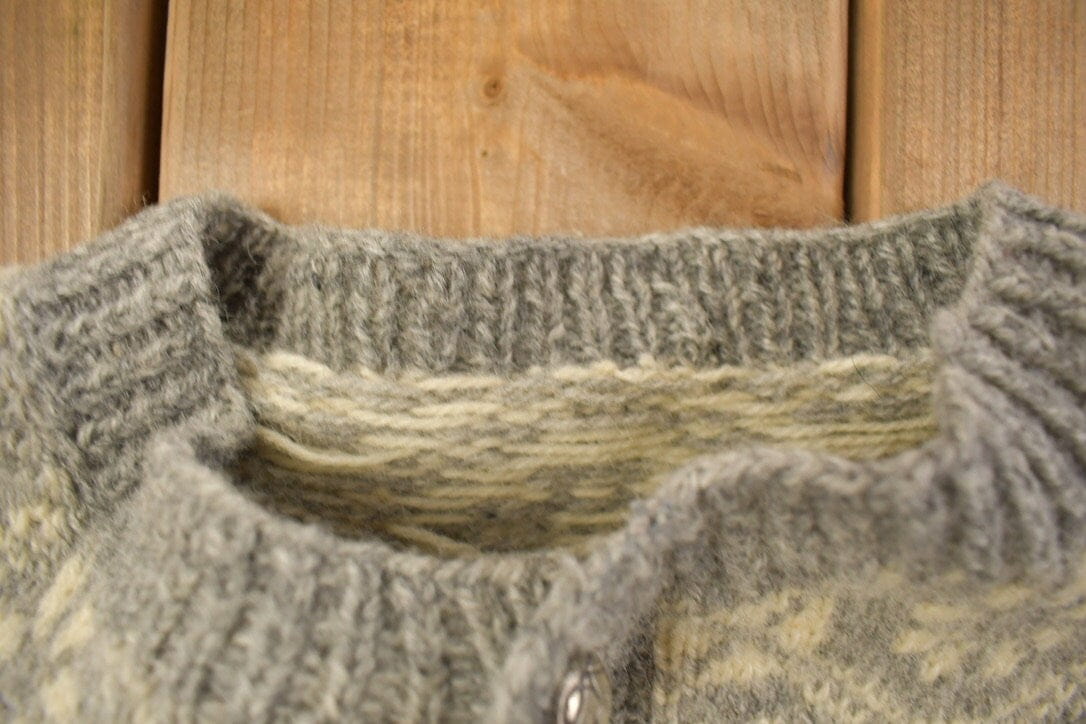 Vintage 1940s Cardigan Poppy Knit Geometric Wool Sweater from propervintagecanada