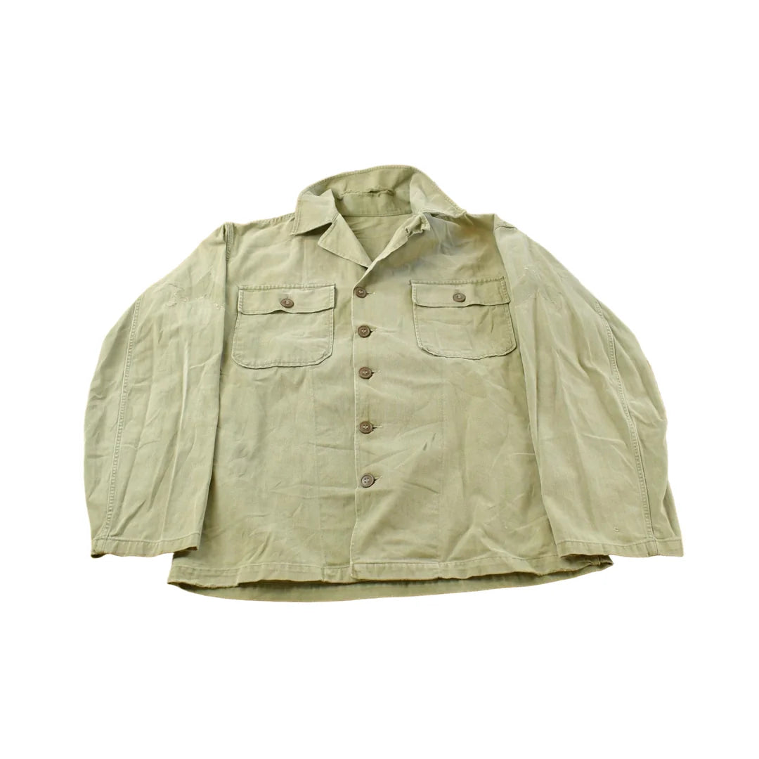 Vintage 1940s Military HBT Olive Drab Button Up Shirt Men's Medium from propervintagecanada