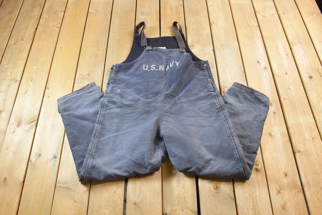 Vintage 1940s N Deck Bib Overalls WWII Blue from propervintagecanada