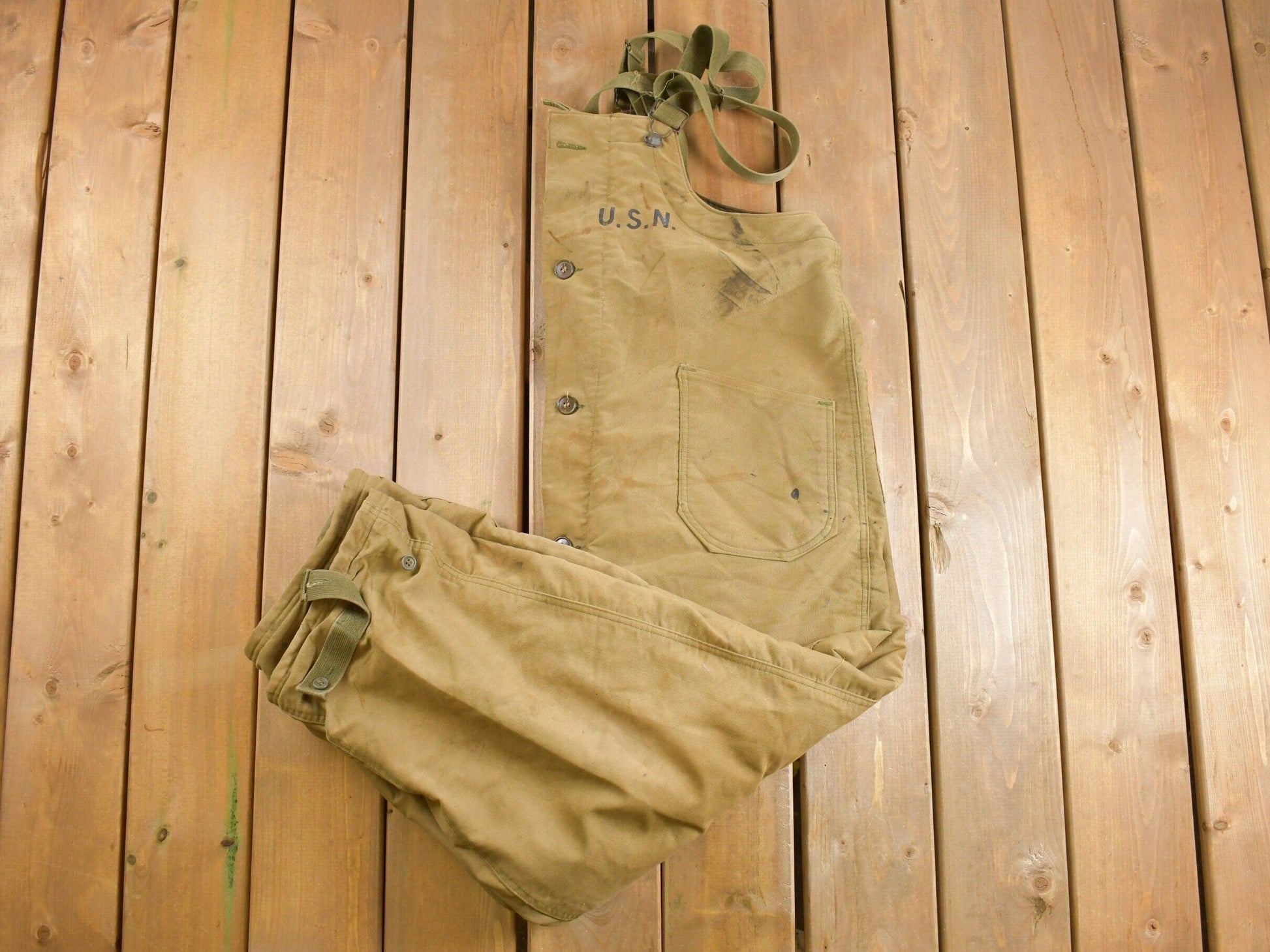 Vintage 1940s Navy Deck Bib Overalls WWII from propervintagecanada