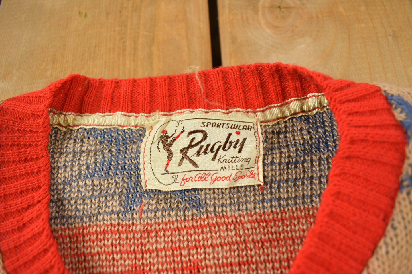 Vintage 1940s Rugby Sportswear Knitting Mills Knit V Neck Sweater Men's Medium from propervintagecanada
