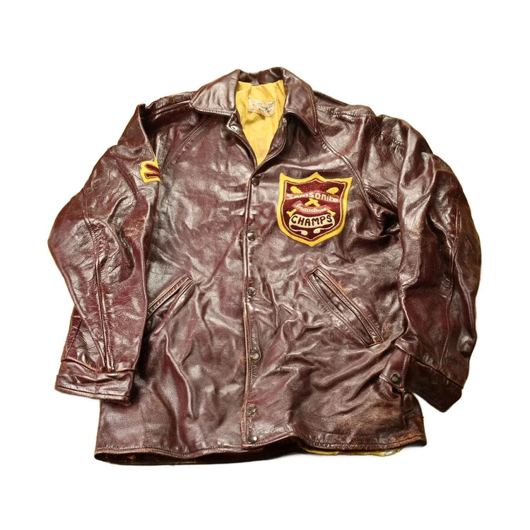 Vintage 1940s Samsonite Horsehide Varsity Jacket Industrial Champs Leather Jacket Men's Small from propervintagecanada