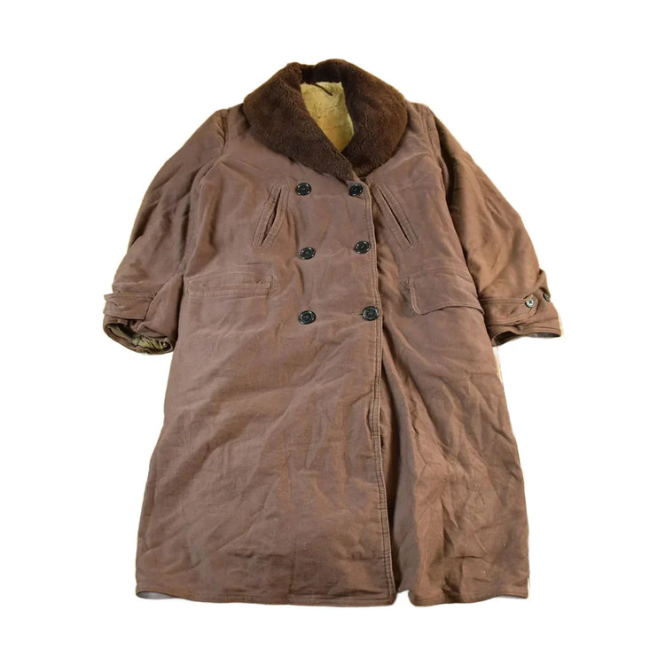 Vintage 1940s U.S. Military Mackinaw WW2 Double Breasted Shearling Long Coat Men's Large from propervintagecanada