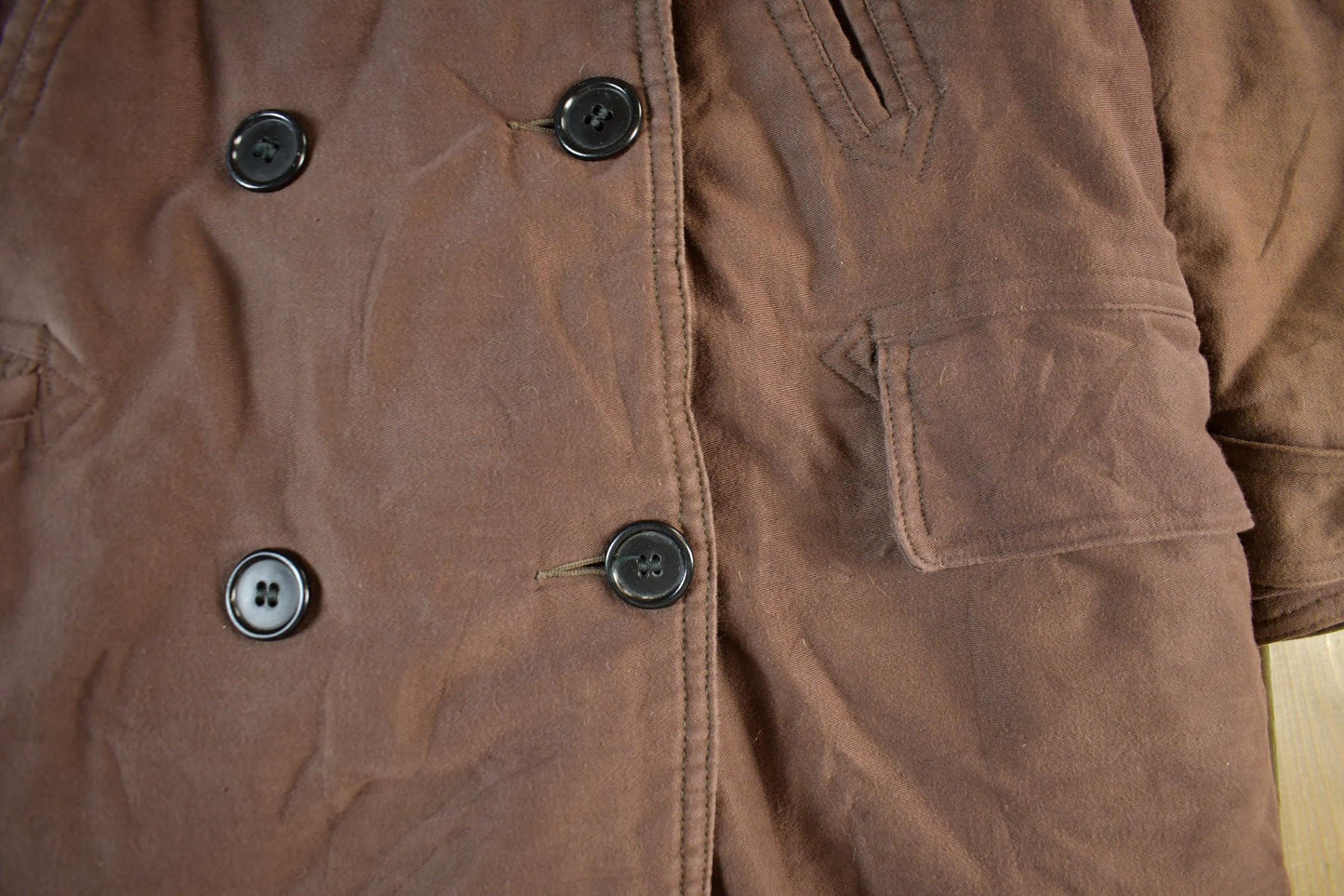 Vintage 1940s U.S. Military Mackinaw WW2 Double Breasted Shearling Long Coat Men's Large from propervintagecanada