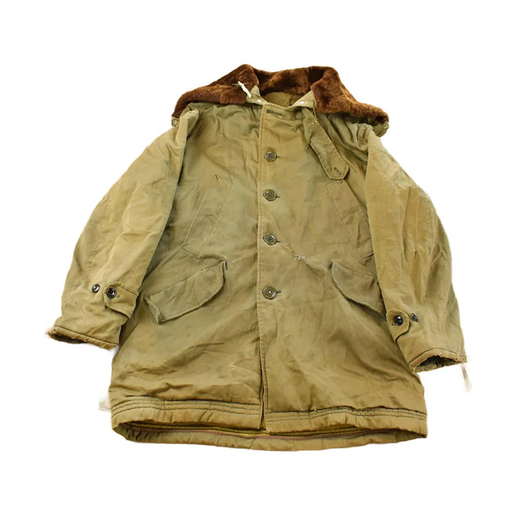 Vintage 1940s WW2 Air Force Type B-9 Parka Flyer Shearling Fur Hood Jacket Men's Large from propervintagecanada