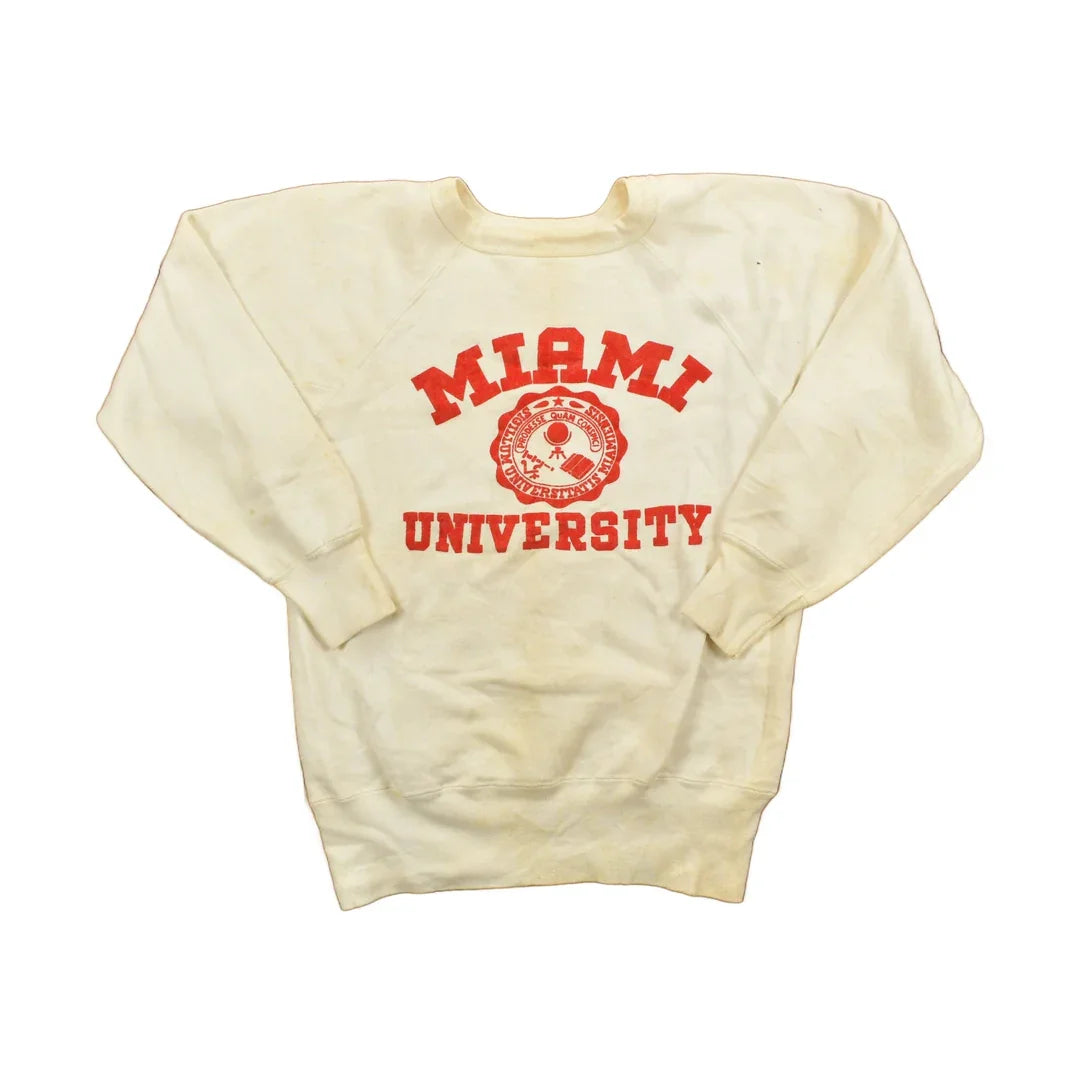 Vintage 1950's University of Miami Frock Print Collegiate Crewneck Men's Medium from propervintagecanada