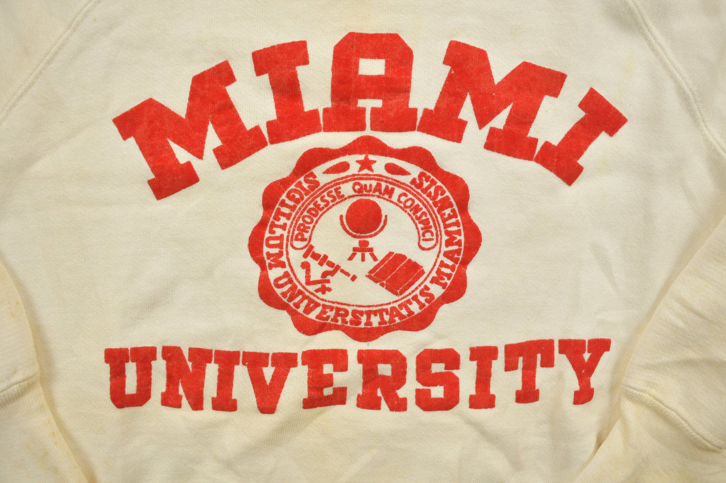 Vintage 1950's University of Miami Frock Print Collegiate Crewneck Men's Medium from propervintagecanada