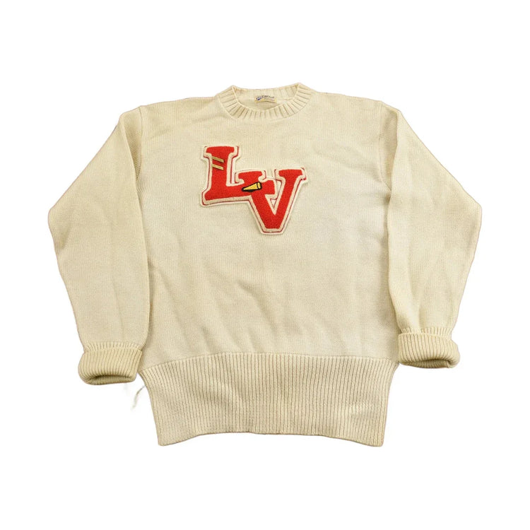 Vintage 1950s 100% Wool Collegiate Varsity Style Knit Sweater "LV" True Vintage Made In USA from propervintagecanada