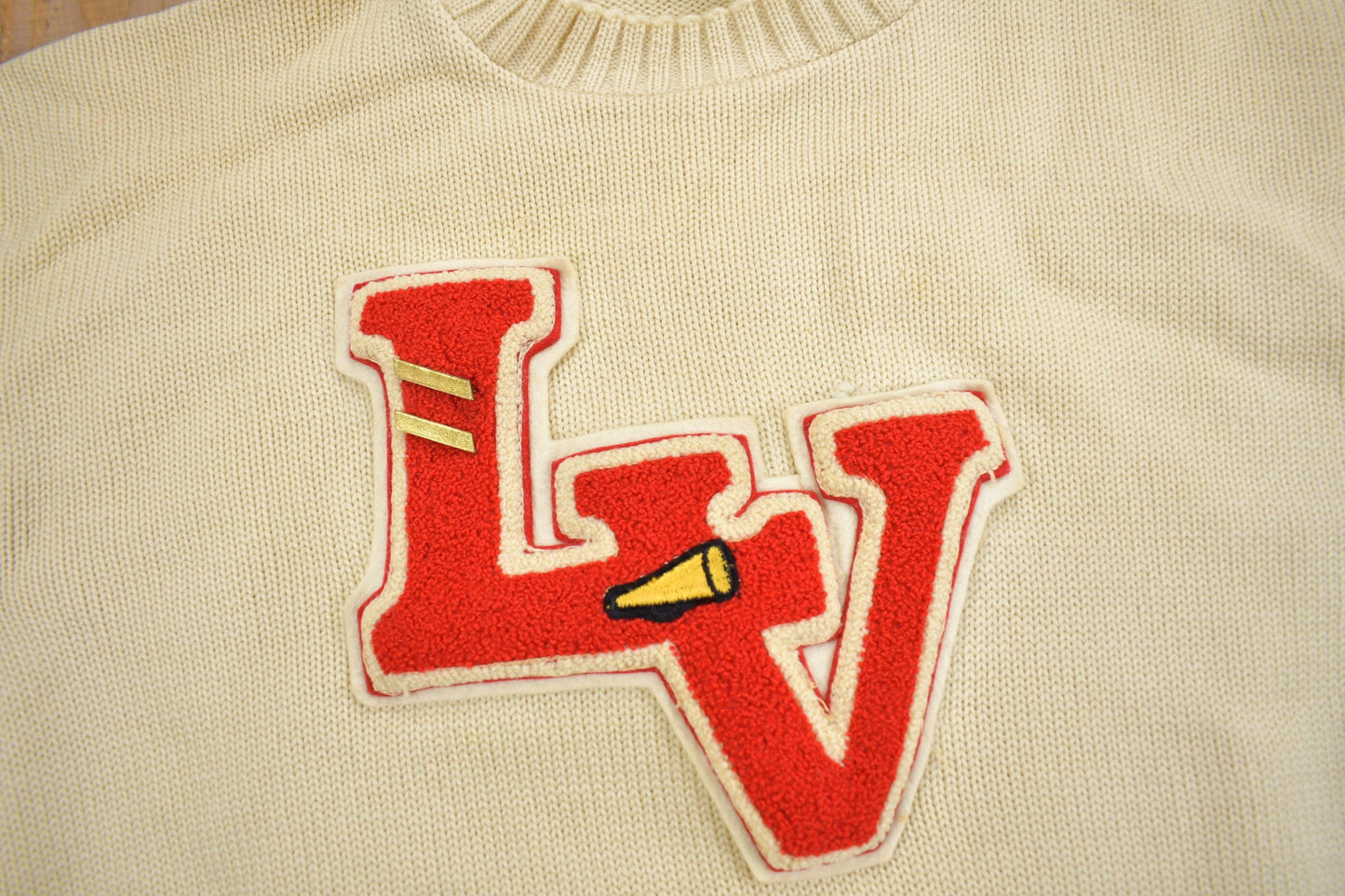 Vintage 1950s 100% Wool Collegiate Varsity Style Knit Sweater "LV" True Vintage Made In USA from propervintagecanada