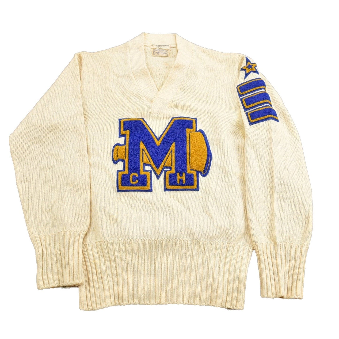 Vintage 1950s 100% Wool Collegiate Varsity Style Knit Sweater "MCH" True Vintage Men's S from propervintagecanada