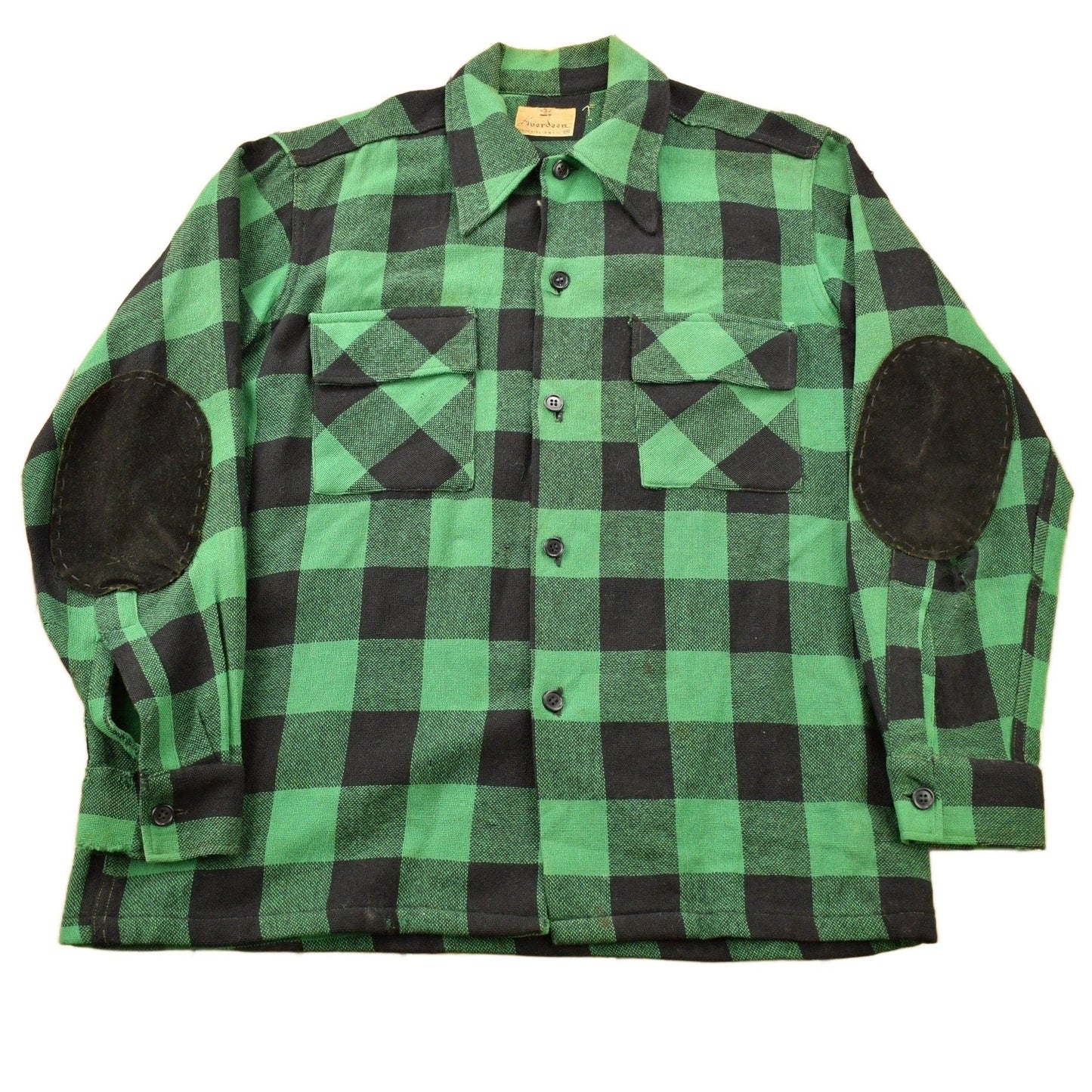 Vintage 1950s Aberdeen Green Buffalo Plaid Wool Button Up Shirt from propervintagecanada