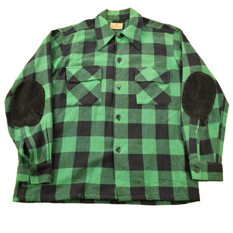 Vintage 1950s Aberdeen Green Buffalo Plaid Wool Button Up Shirt from propervintagecanada