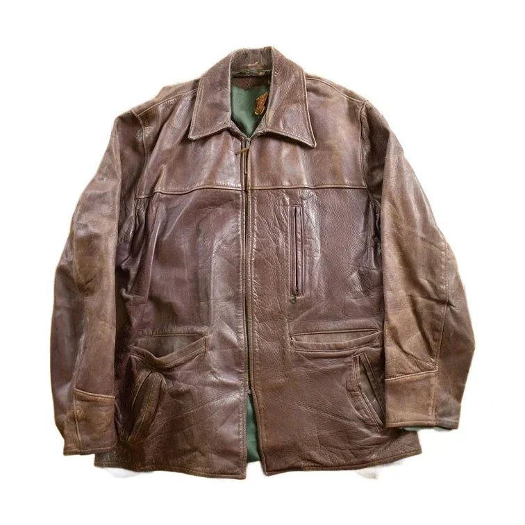 Vintage 1950s Aldencrest Brown Horsehide Leather Jacket Men's Large from propervintagecanada