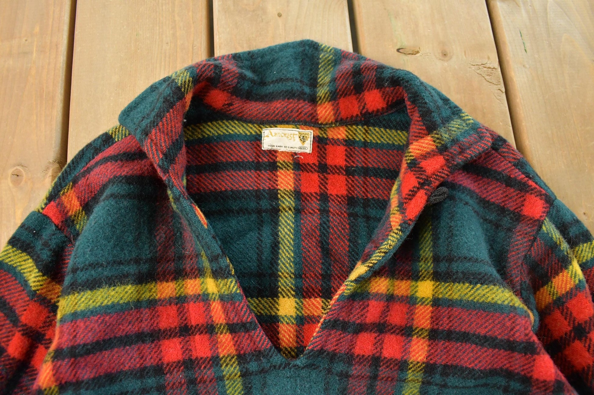 Vintage 1950s Amcrest Tartan Plaid Rangers Pullover Button Up Wool Shirt Men's Medium / Made In USA / Outdoorsman / Hunting Shirt from propervintagecanada