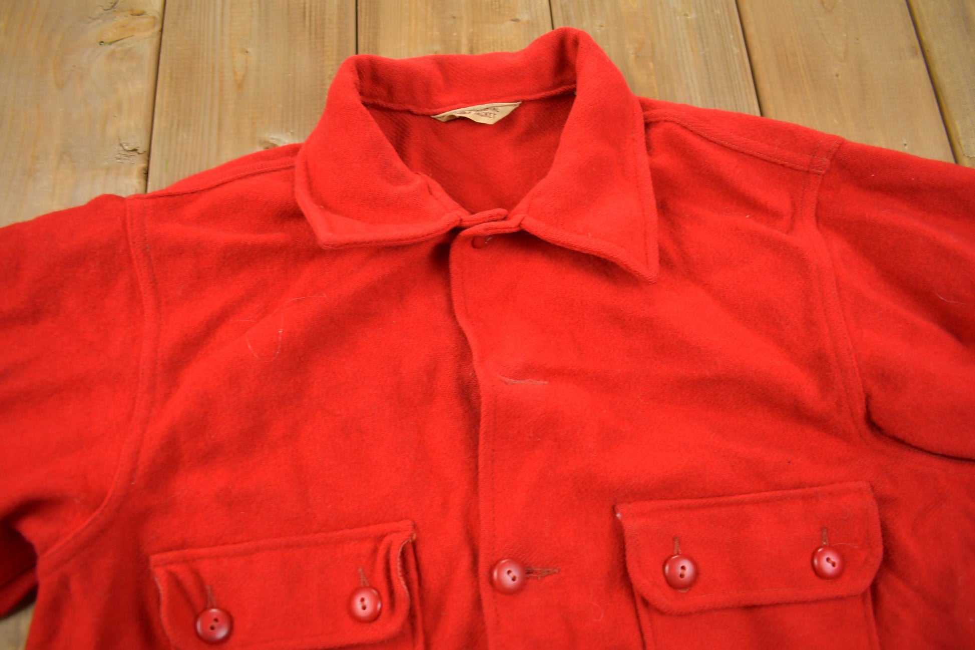 Vintage 1950s Boy Scouts Of America Red Wool Button Up Shirt Men's Large from propervintagecanada