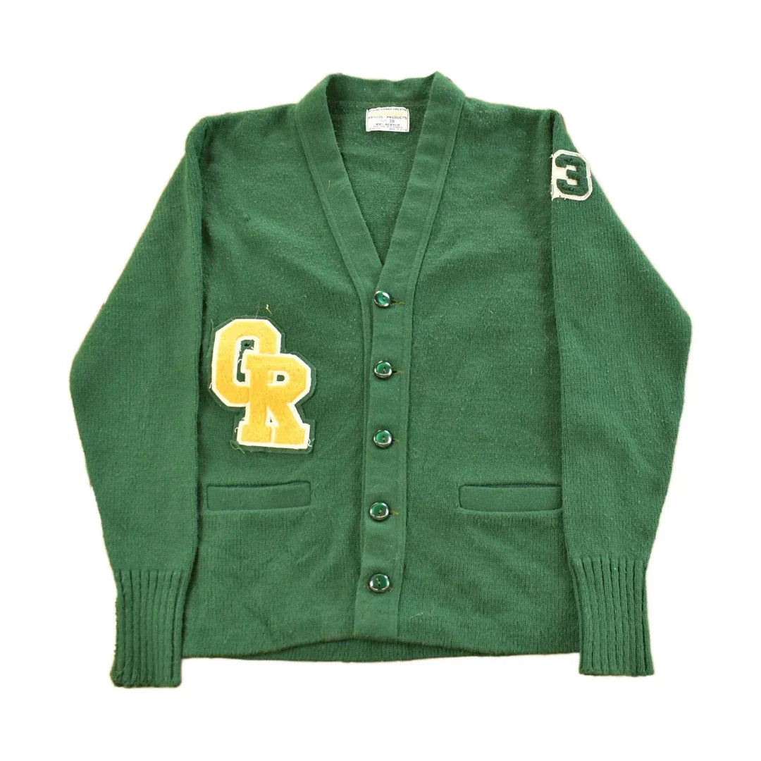 Vintage 1950s Bristol Collegiate Sportswear Knit Cardigan Sweater Men's Medium from propervintagecanada
