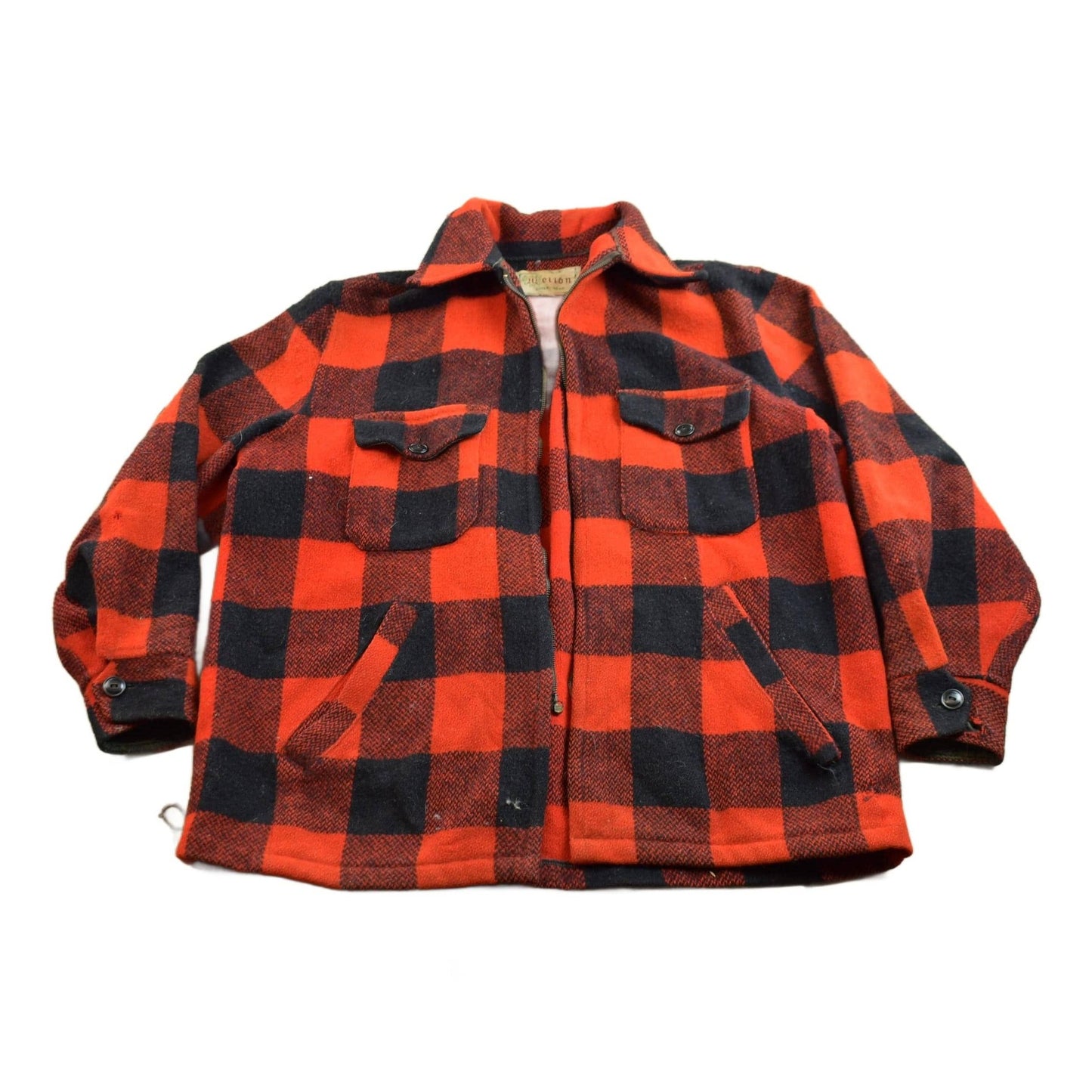 Vintage 1950s Buffalo Plaid Wool Button Up Shirt Back Vent Men's Large from propervintagecanada