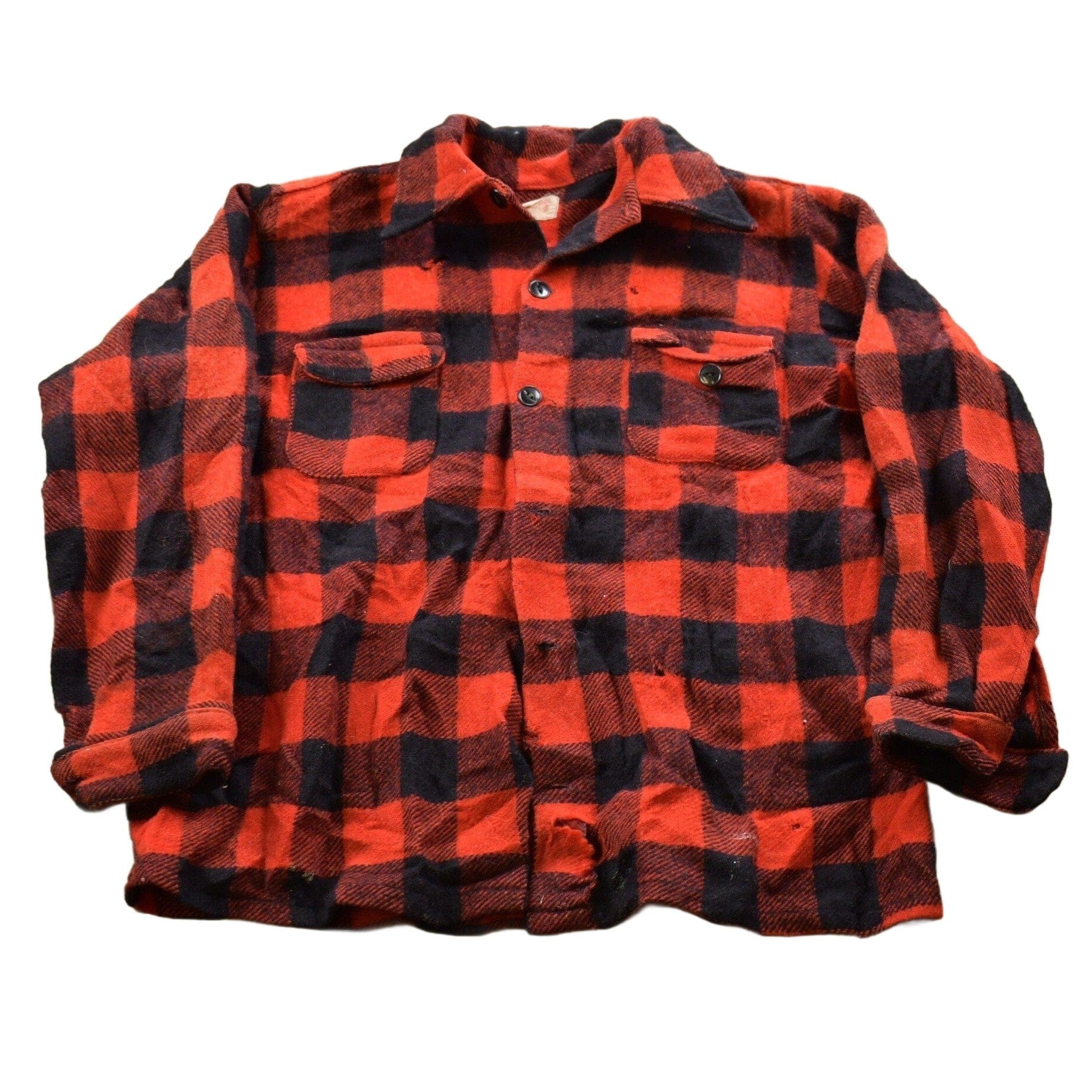 Vintage 1950s Buffalo Plaid Wool Button Up Shirt Back Vent Men's Medium from propervintagecanada