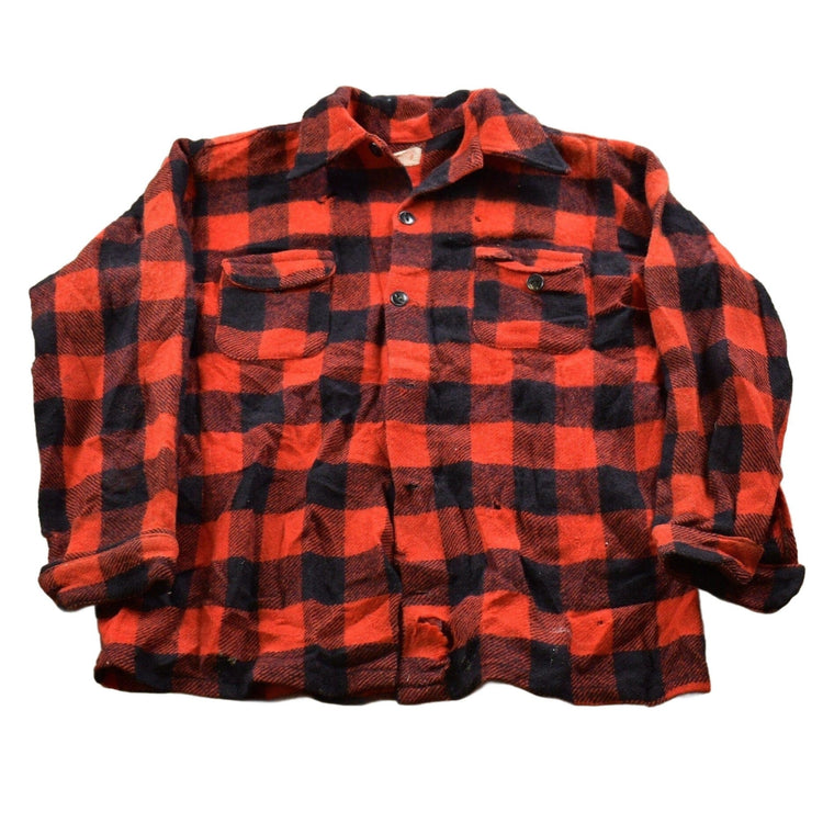 Vintage 1950s Buffalo Plaid Wool Button Up Shirt Back Vent Men's Medium from propervintagecanada