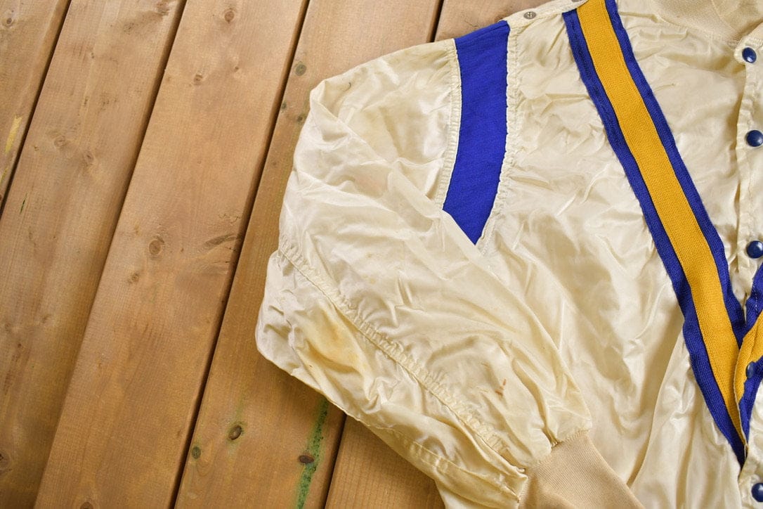 Vintage 1950s Collegiate Satin Bomber Jacket Men's Medium from propervintagecanada