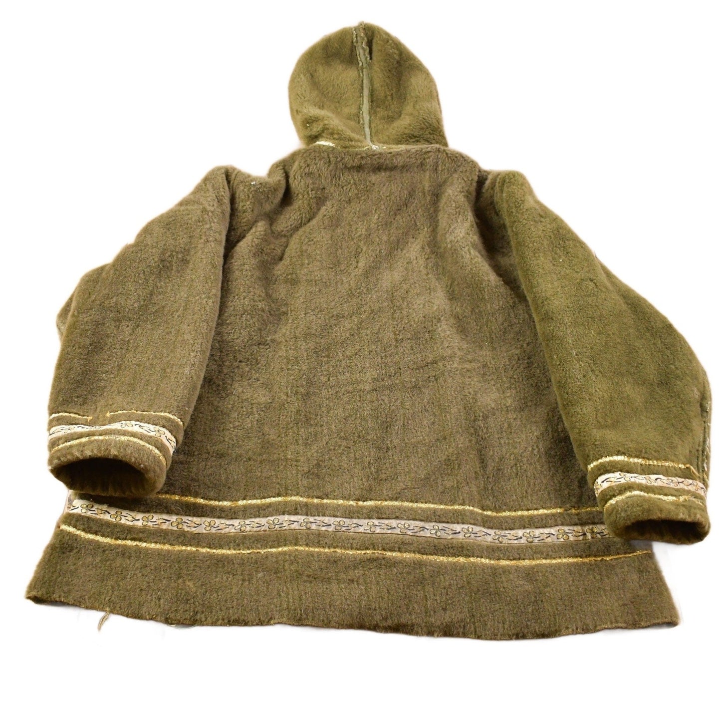 Vintage 1950s Embroidered Fleece Jacket With Fur Hood Men's Large from propervintagecanada