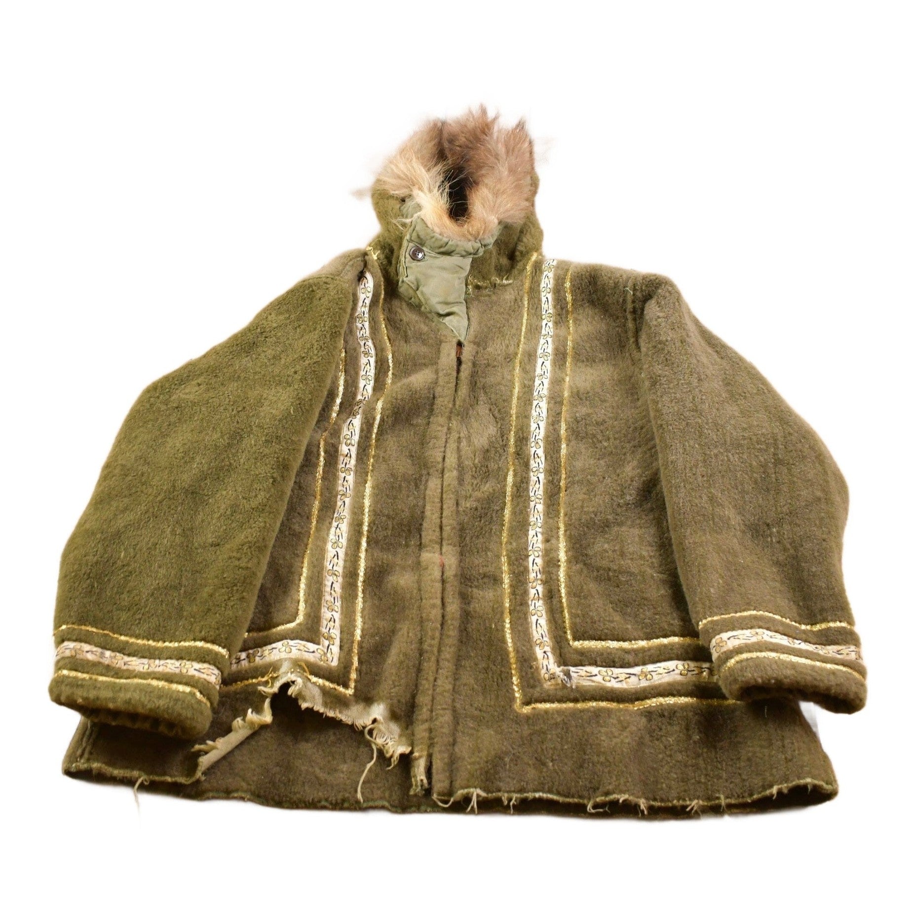 Vintage 1950s Embroidered Fleece Jacket With Fur Hood Men's Large from propervintagecanada