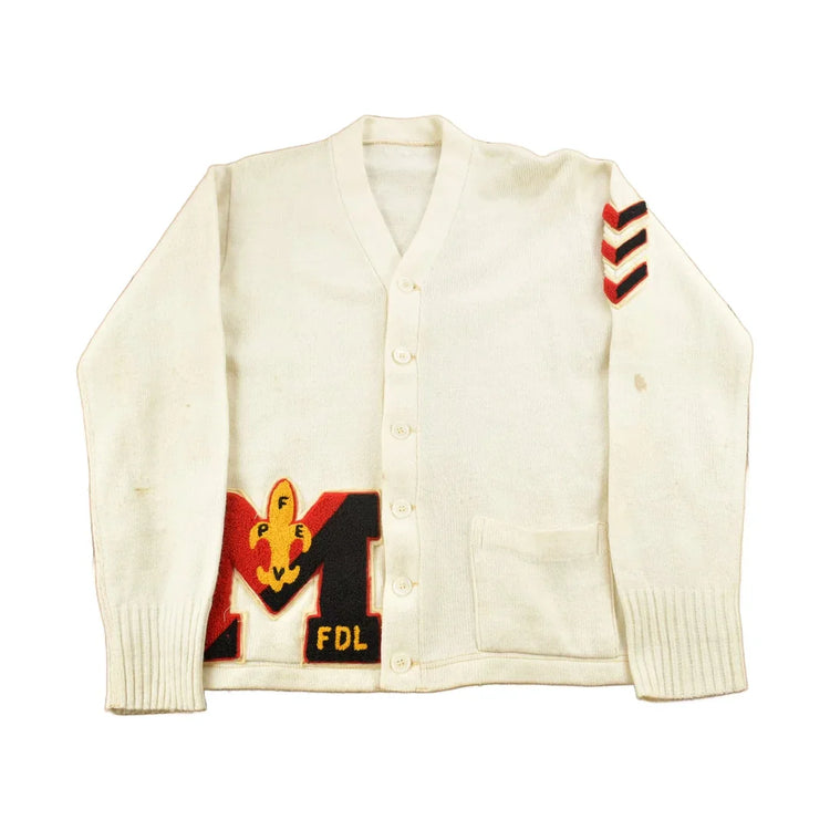 Vintage 1950s FDL Embroidered Collegiate Cardigan Sweater Men's Medium from propervintagecanada