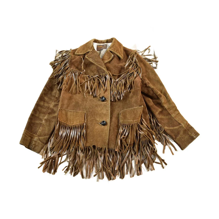 Vintage 1950s Grenadier Exclusive Sportswear Brown Suede Fringe Jacket from propervintagecanada