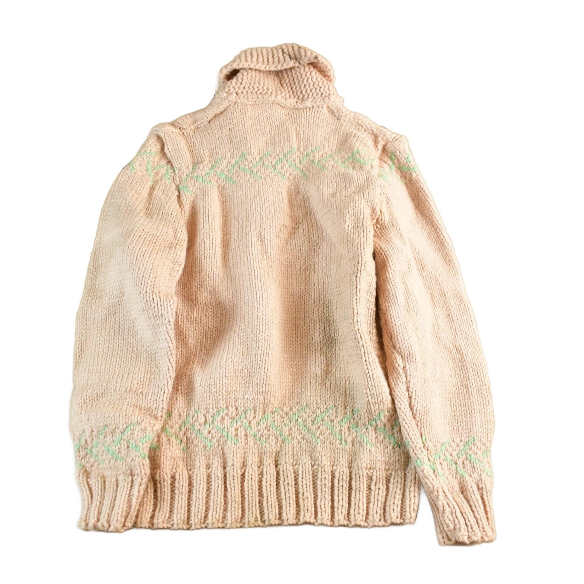 Vintage 1950s Hand-Knit Pink Zip Up Cowichan Sweater Women's Medium from propervintagecanada