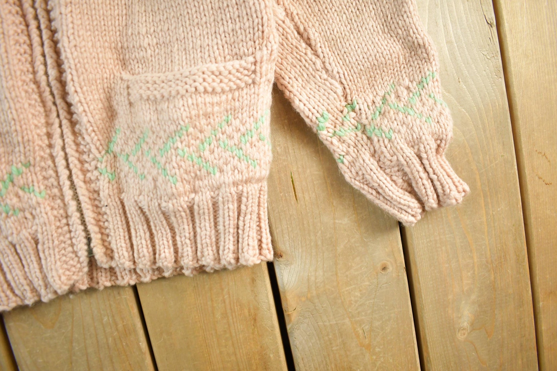 Vintage 1950s Hand-Knit Pink Zip Up Cowichan Sweater Women's Medium from propervintagecanada