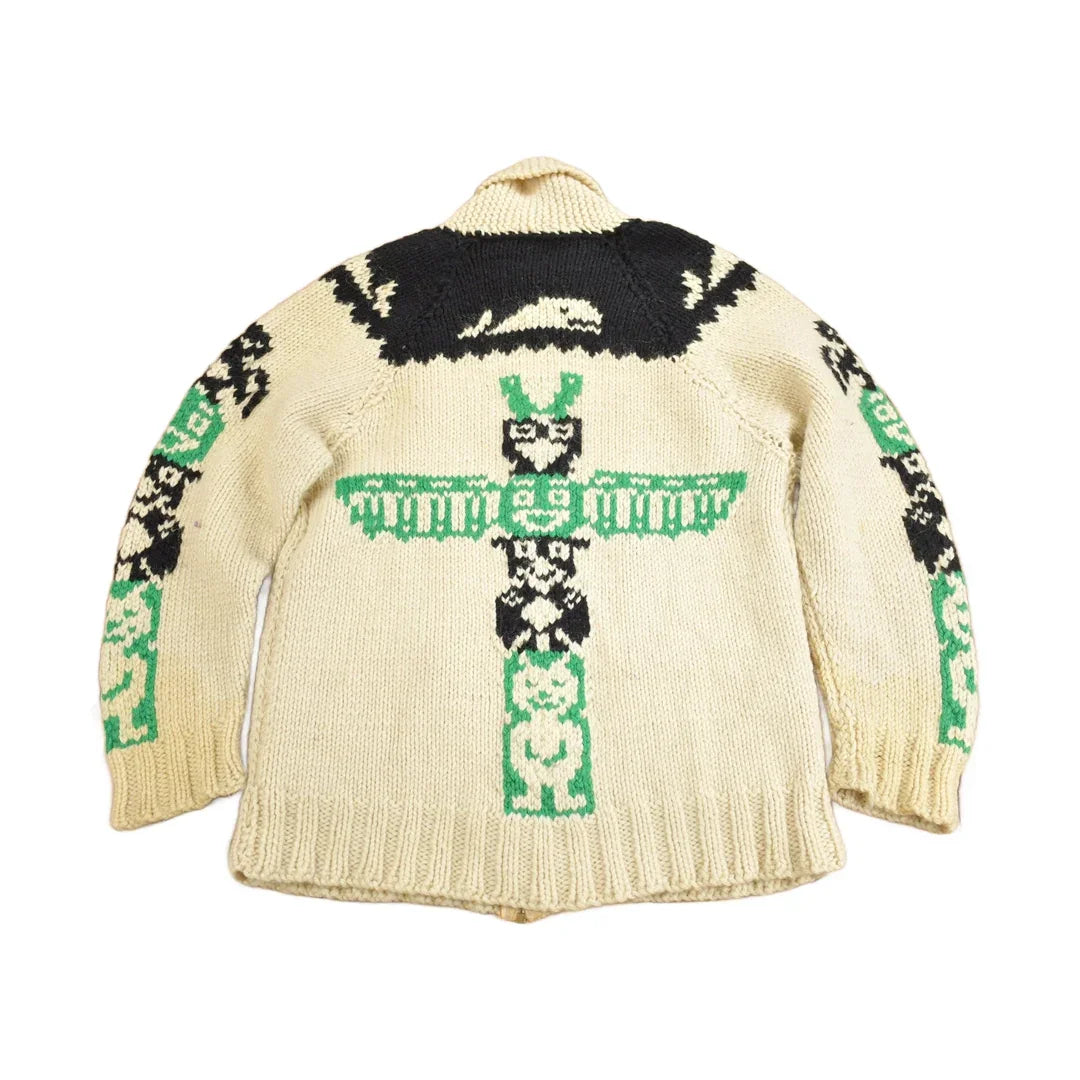 Vintage 1950s Hand-Knit Totem Pole Cowichan Sweater Men's Medium from propervintagecanada