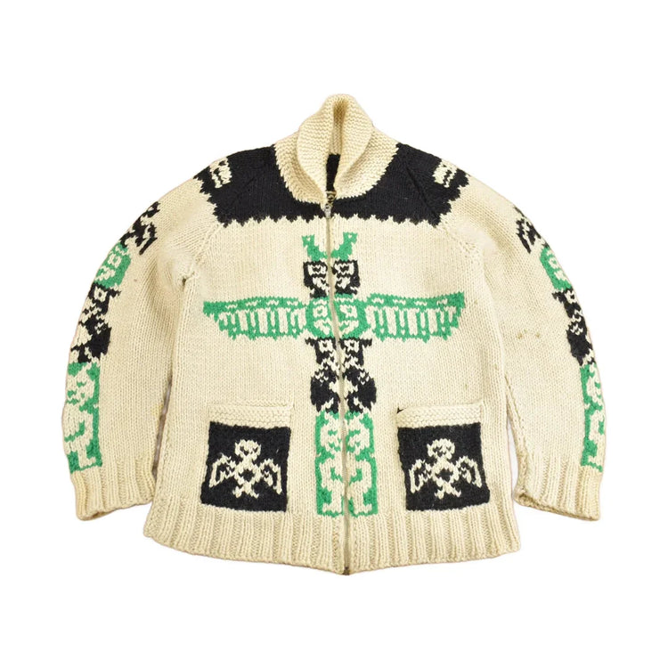 Vintage 1950s Hand-Knit Totem Pole Cowichan Sweater Men's Medium from propervintagecanada