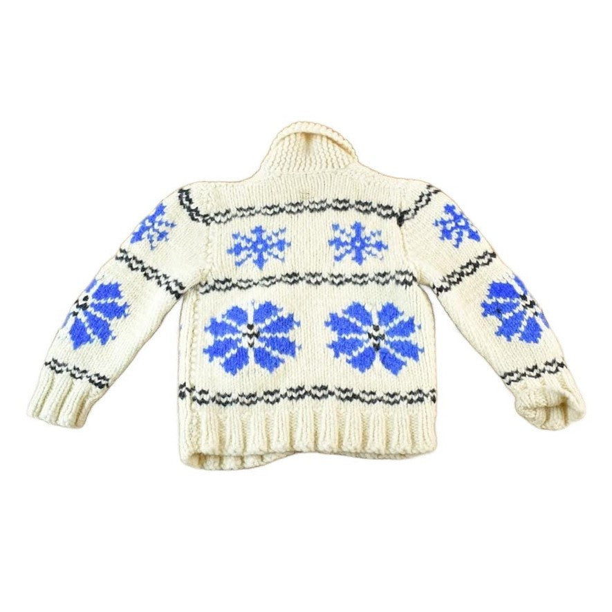 Vintage 1950s Hand Knit Wool Snowflake Full Zip Sweater Youth S from propervintagecanada