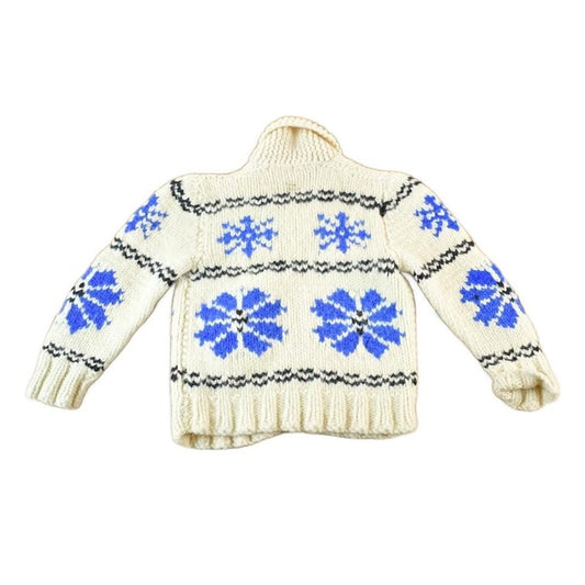 Vintage 1950s Hand Knit Wool Snowflake Full Zip Sweater Youth S from propervintagecanada