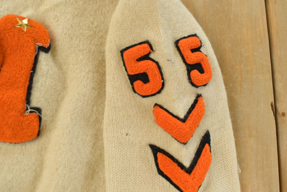Vintage 1950s Highland Chenille Patch Collegiate Wool Knit Sweater Men's XS-S from propervintagecanada