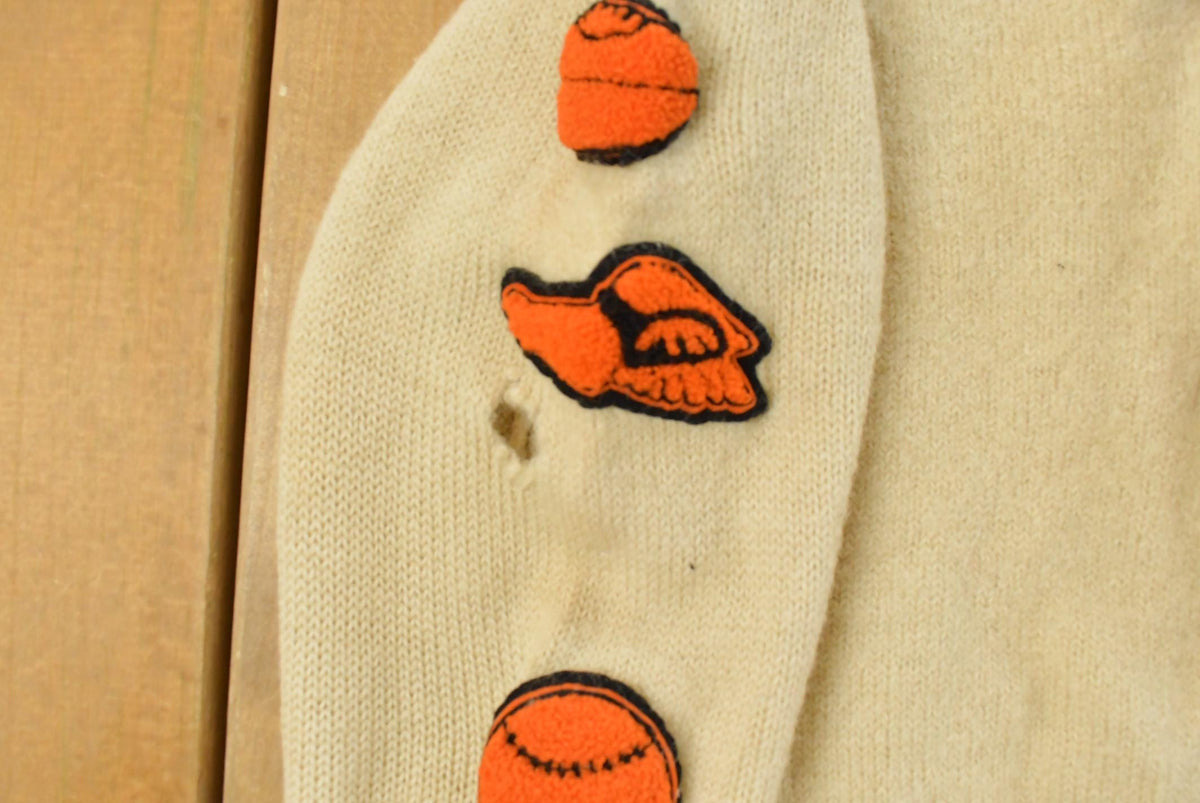 Vintage 1950s Highland Chenille Patch Collegiate Wool Knit Sweater Men's XS-S from propervintagecanada