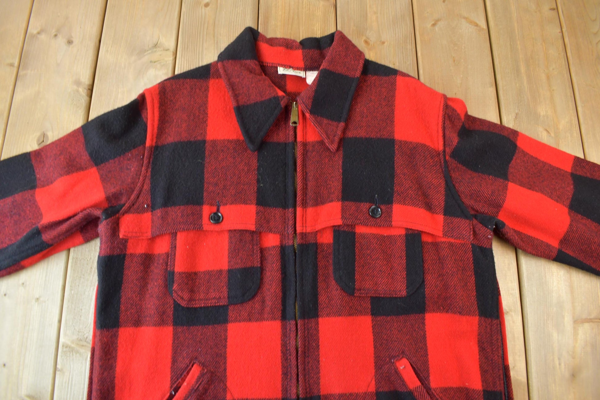 Vintage 1950s LL Bean Plaid Heavy Weight Wool Button Up Jacket Men's Large from propervintagecanada