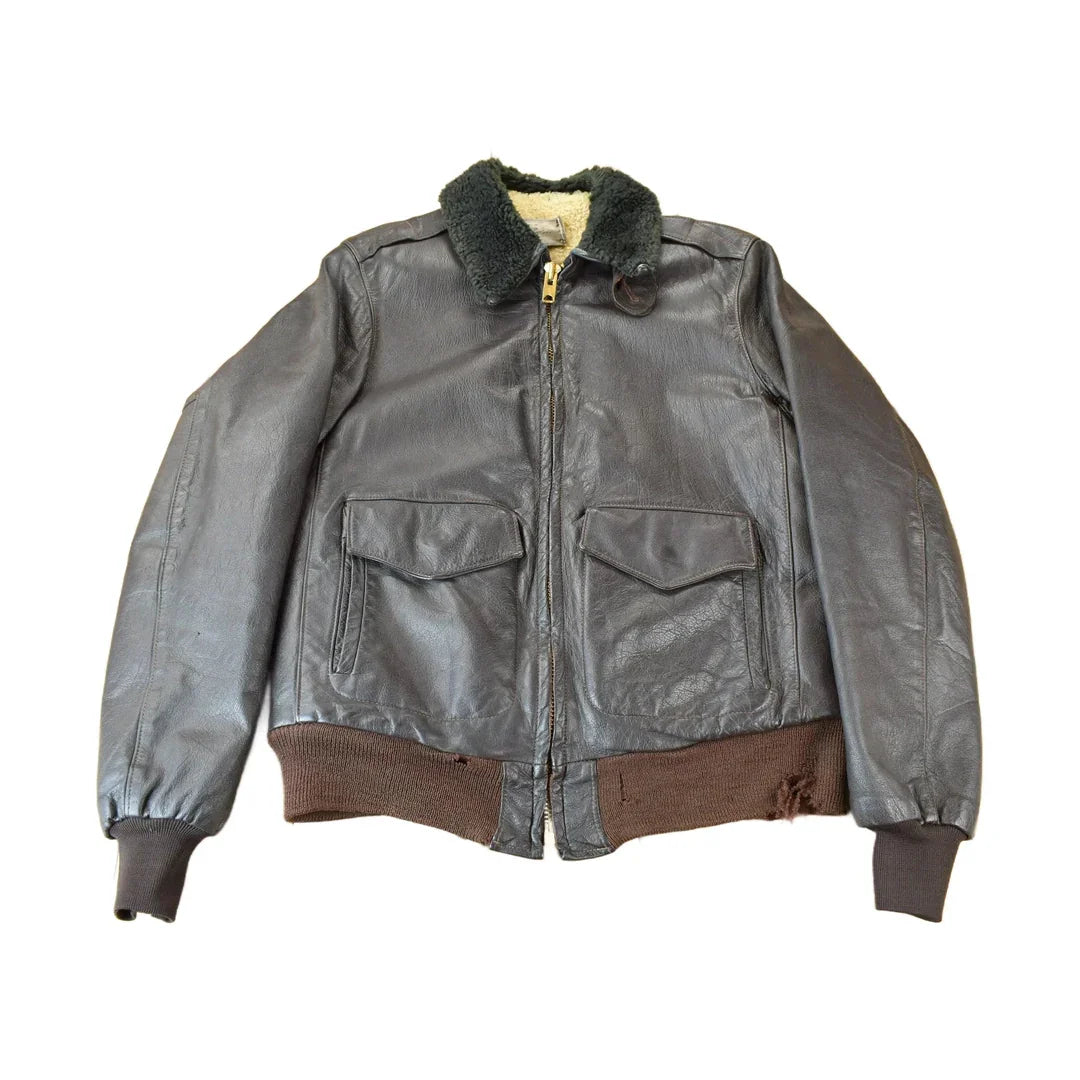 Vintage 1950s LL Bean Shearling Leather Flight Jacket Men's Medium from propervintagecanada
