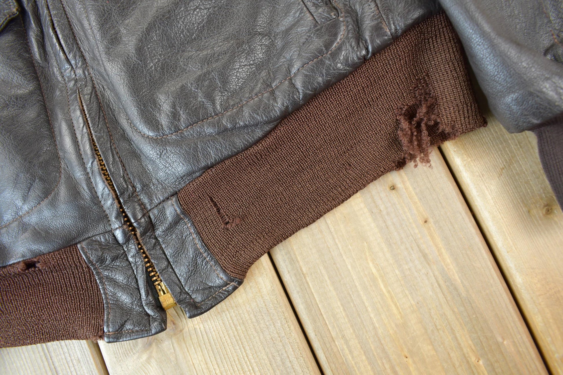 Vintage 1950s LL Bean Shearling Leather Flight Jacket Men's Medium from propervintagecanada