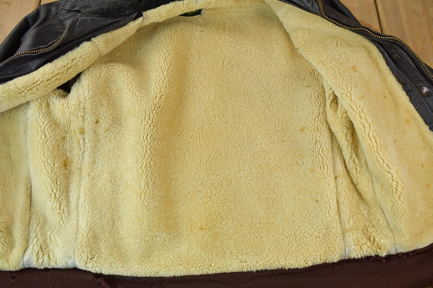 Vintage 1950s LL Bean Shearling Leather Flight Jacket Men's Medium from propervintagecanada