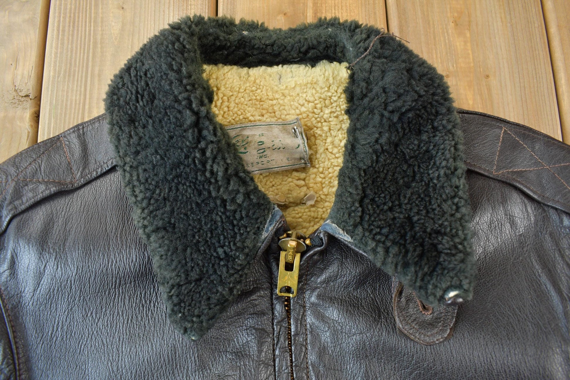 Vintage 1950s LL Bean Shearling Leather Flight Jacket Men's Medium from propervintagecanada
