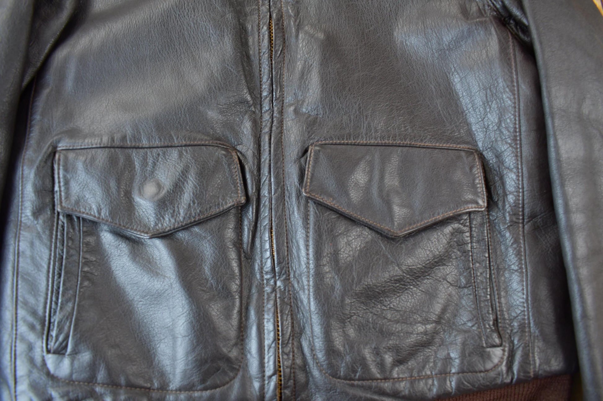 Vintage 1950s LL Bean Shearling Leather Flight Jacket Men's Medium from propervintagecanada