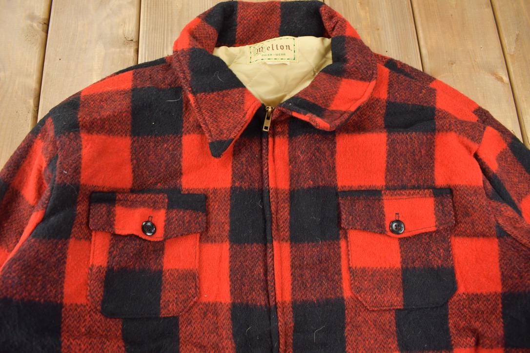Vintage 1950s Melton Outer-Wear Buffalo Plaid Wool Hunting Jacket Men's 2XL from propervintagecanada