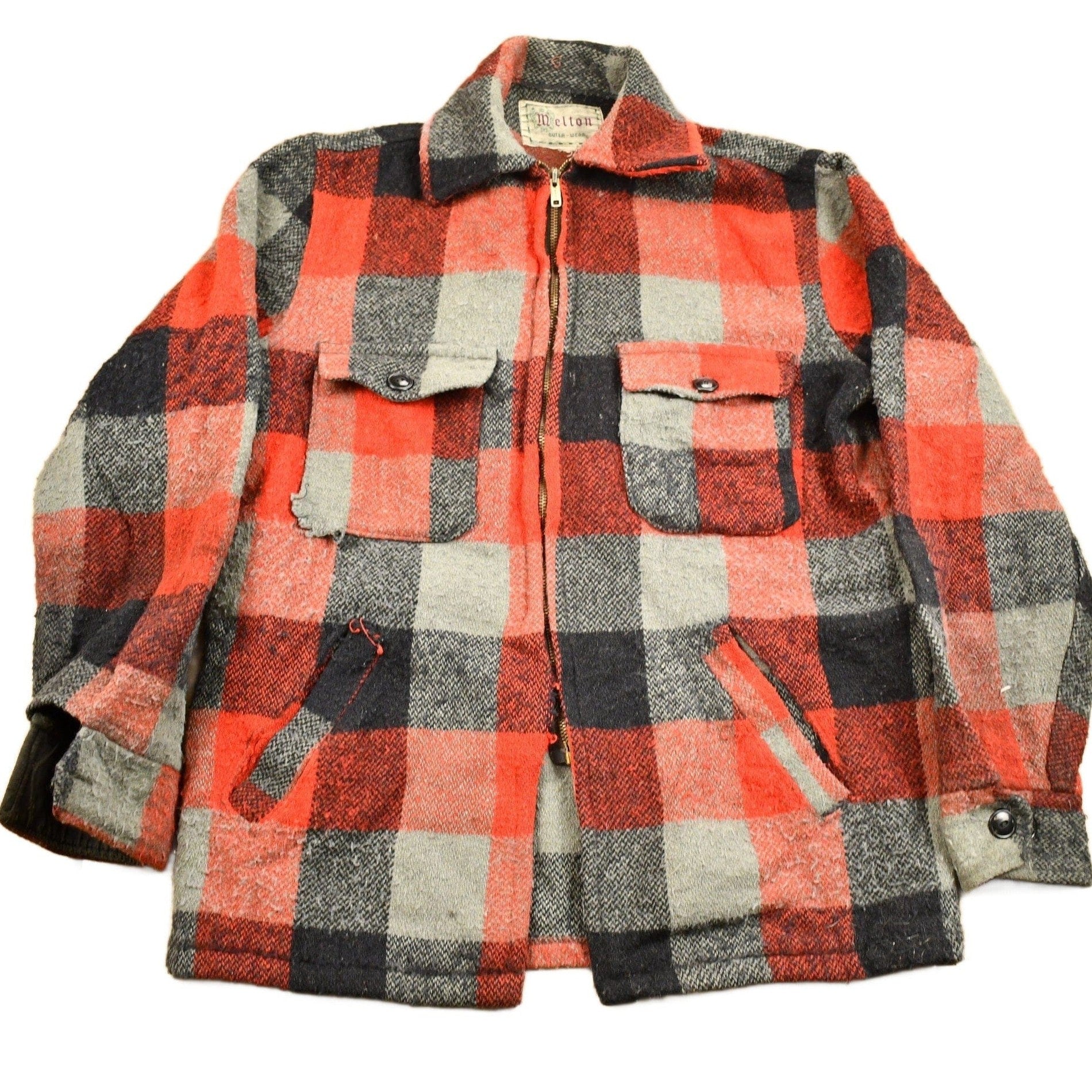 Vintage 1950s Melton Outer-Wear Buffalo Plaid Wool Hunting Jacket Men's Medium from propervintagecanada