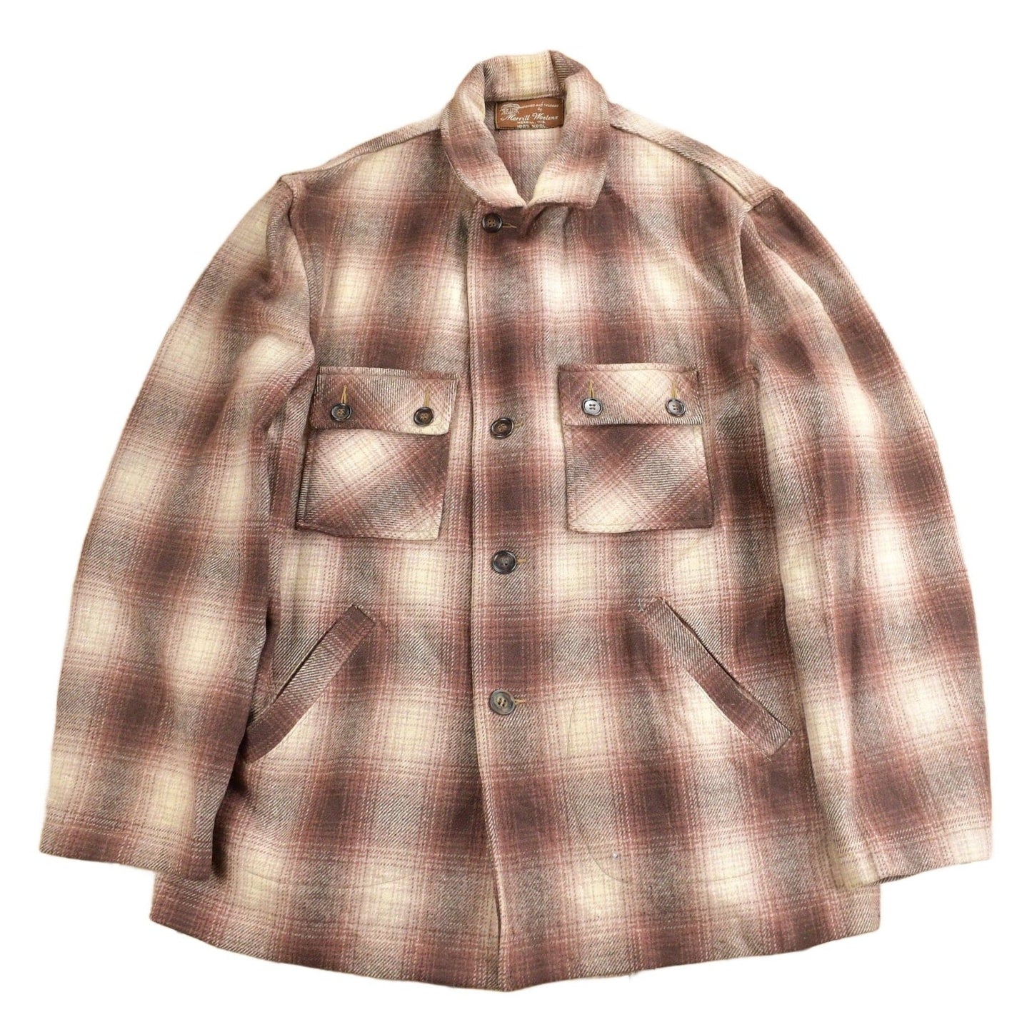 Vintage 1950s Merrill Woolens Shadow Plaid Wool Shacket Men's XL from propervintagecanada