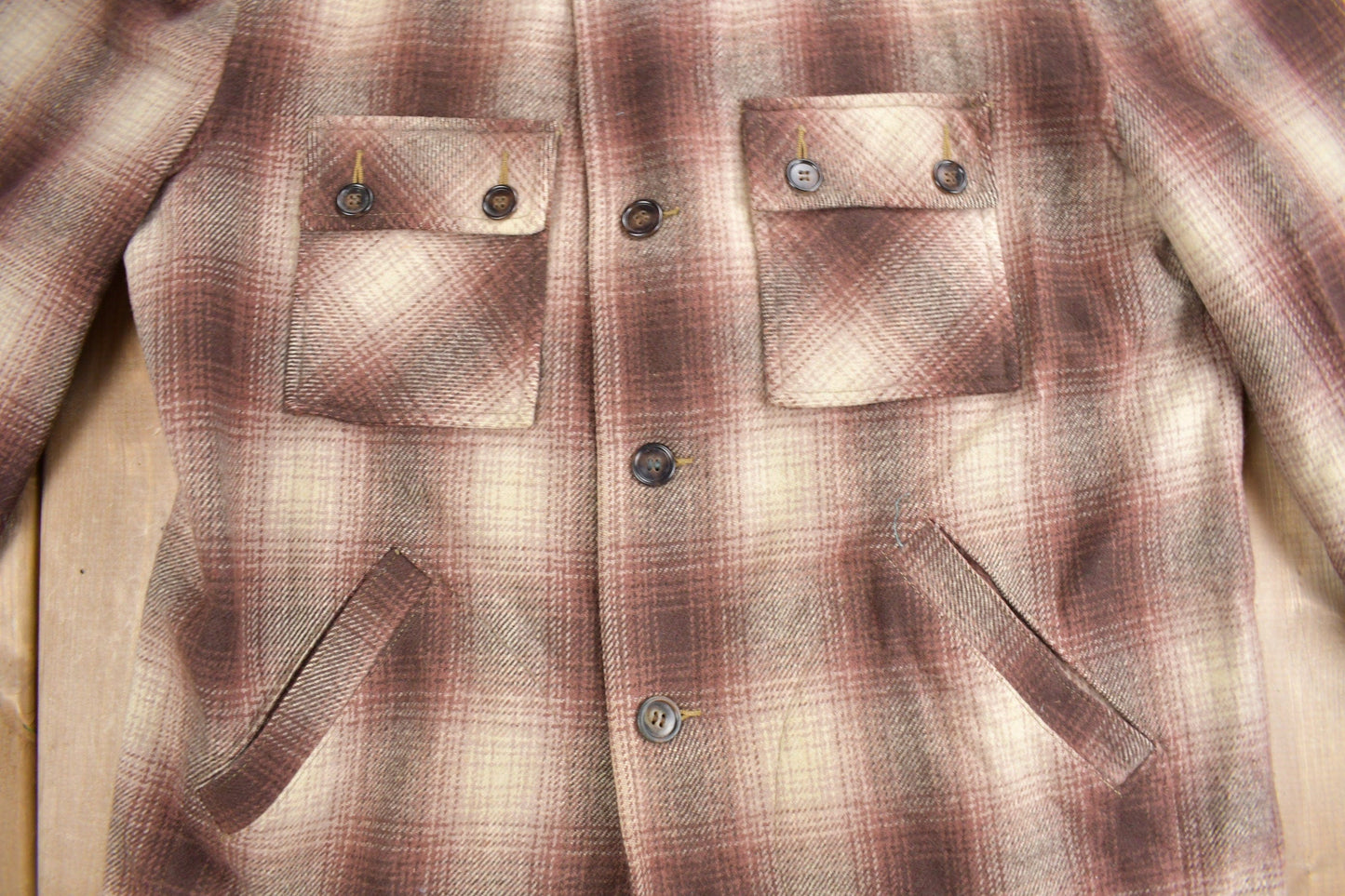 Vintage 1950s Merrill Woolens Shadow Plaid Wool Shacket Men's XL from propervintagecanada