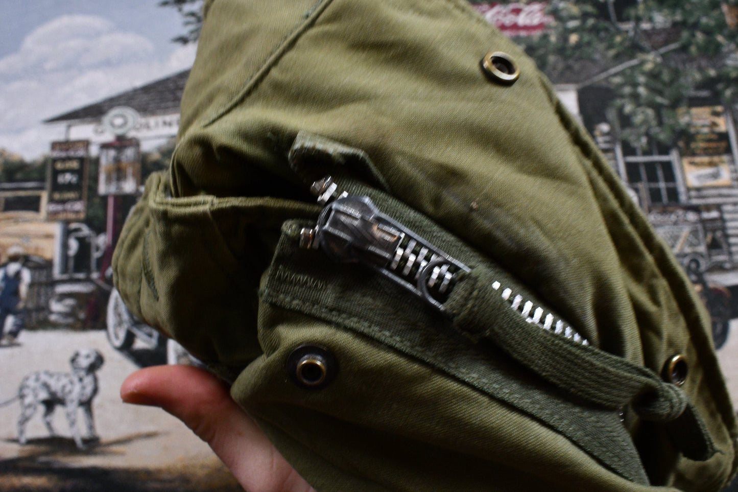 Vintage 1950s Military Army Green Jacket Men's Large from propervintagecanada