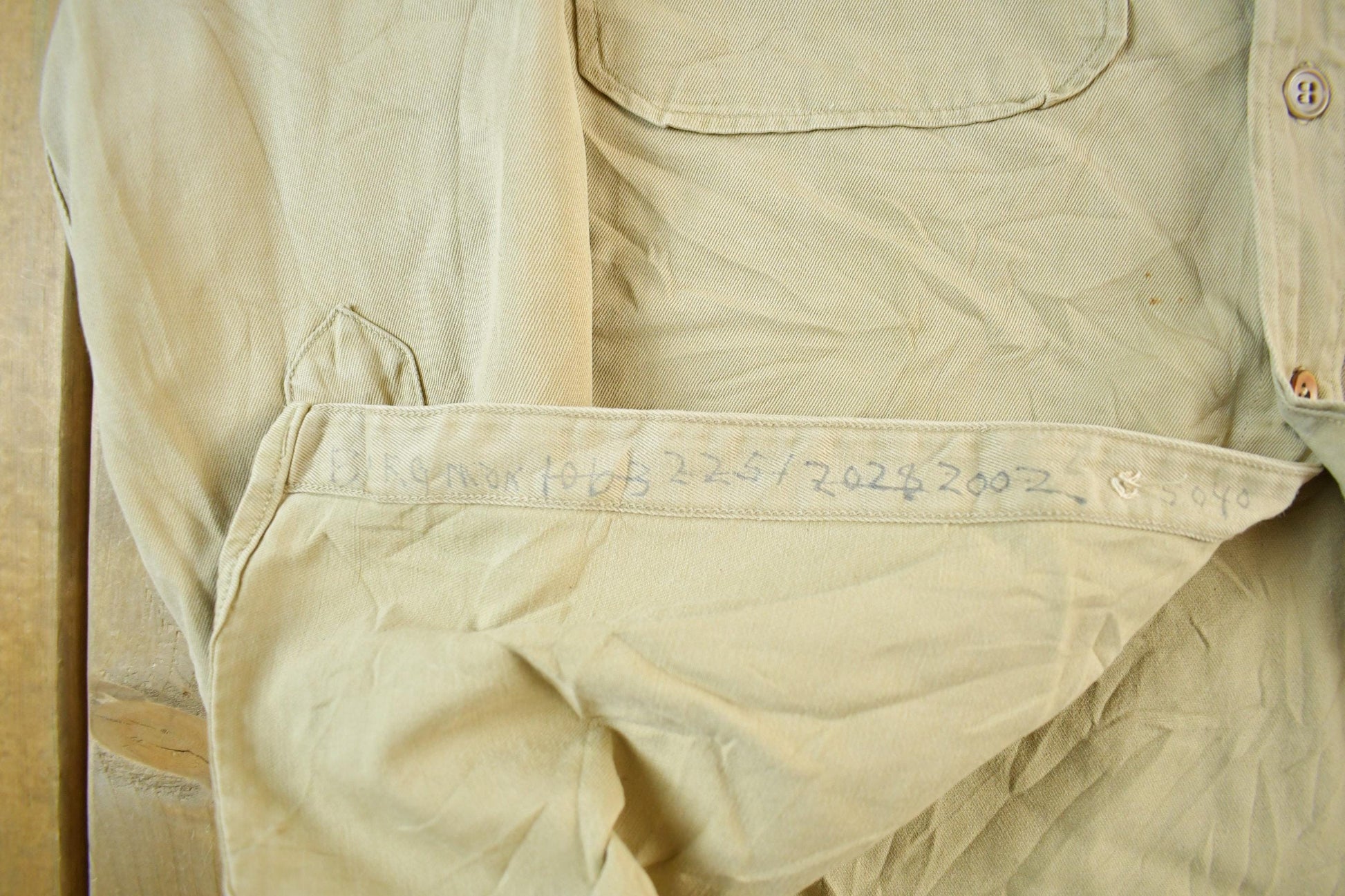 Vintage 1950s Military Khaki Button Up Shirt Men's Large from propervintagecanada